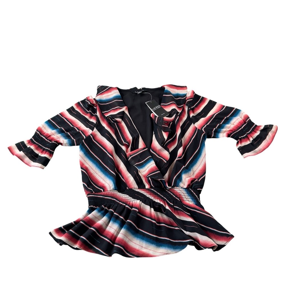 Lauren Ralph Lauren Native Print Polyester Deep Neck Women's Blouse Size PM NWT